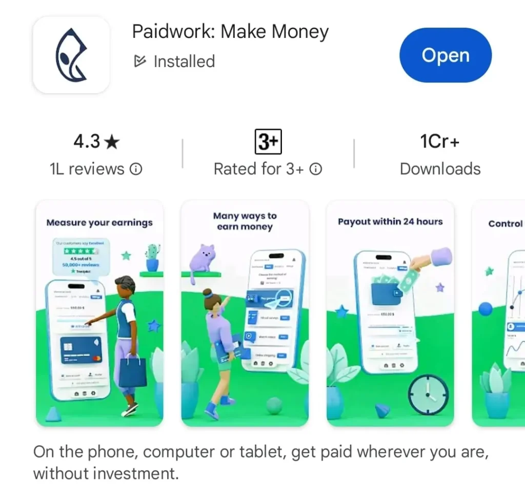 Paidwork app screenshots